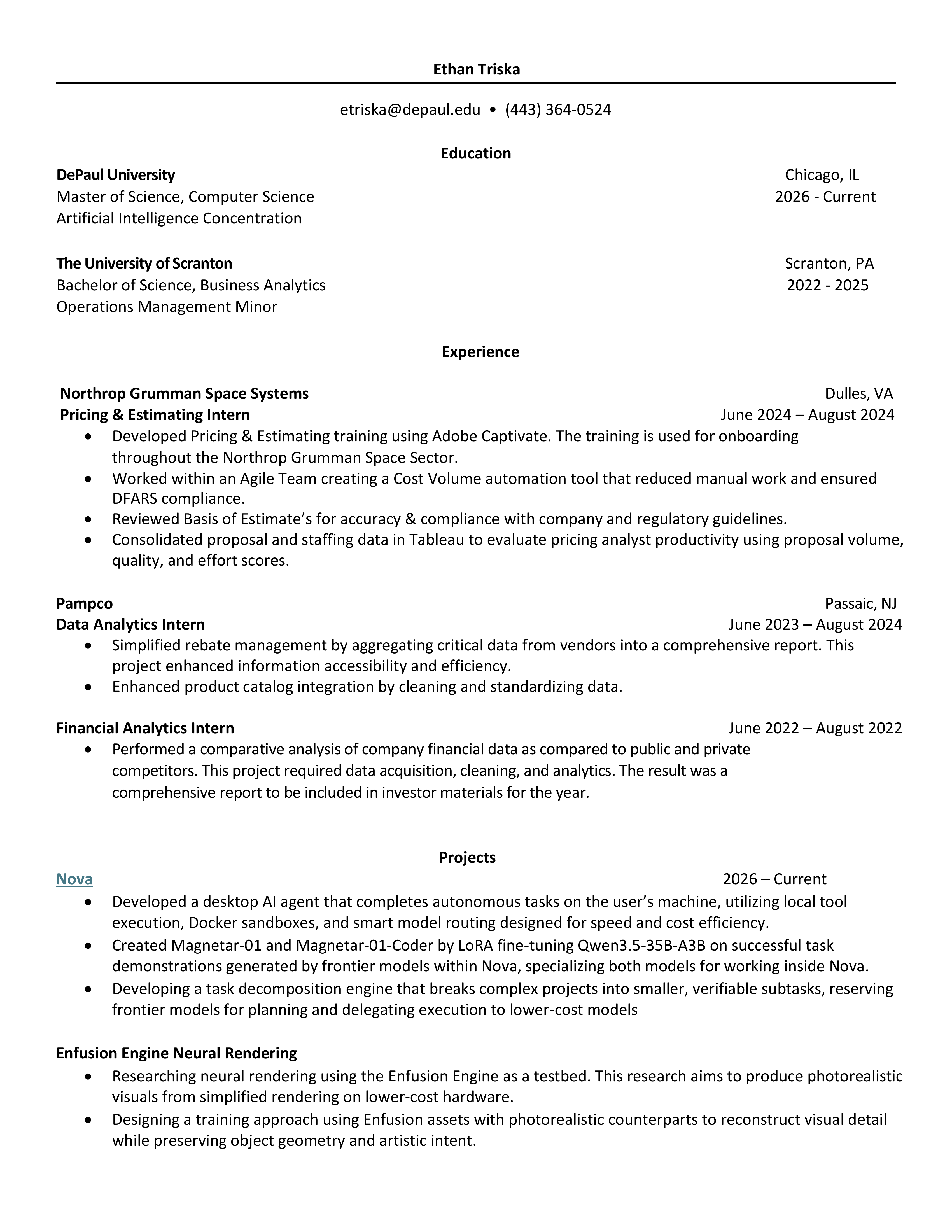 Ethan Triska's résumé. The PDF is available from the résumé controls.